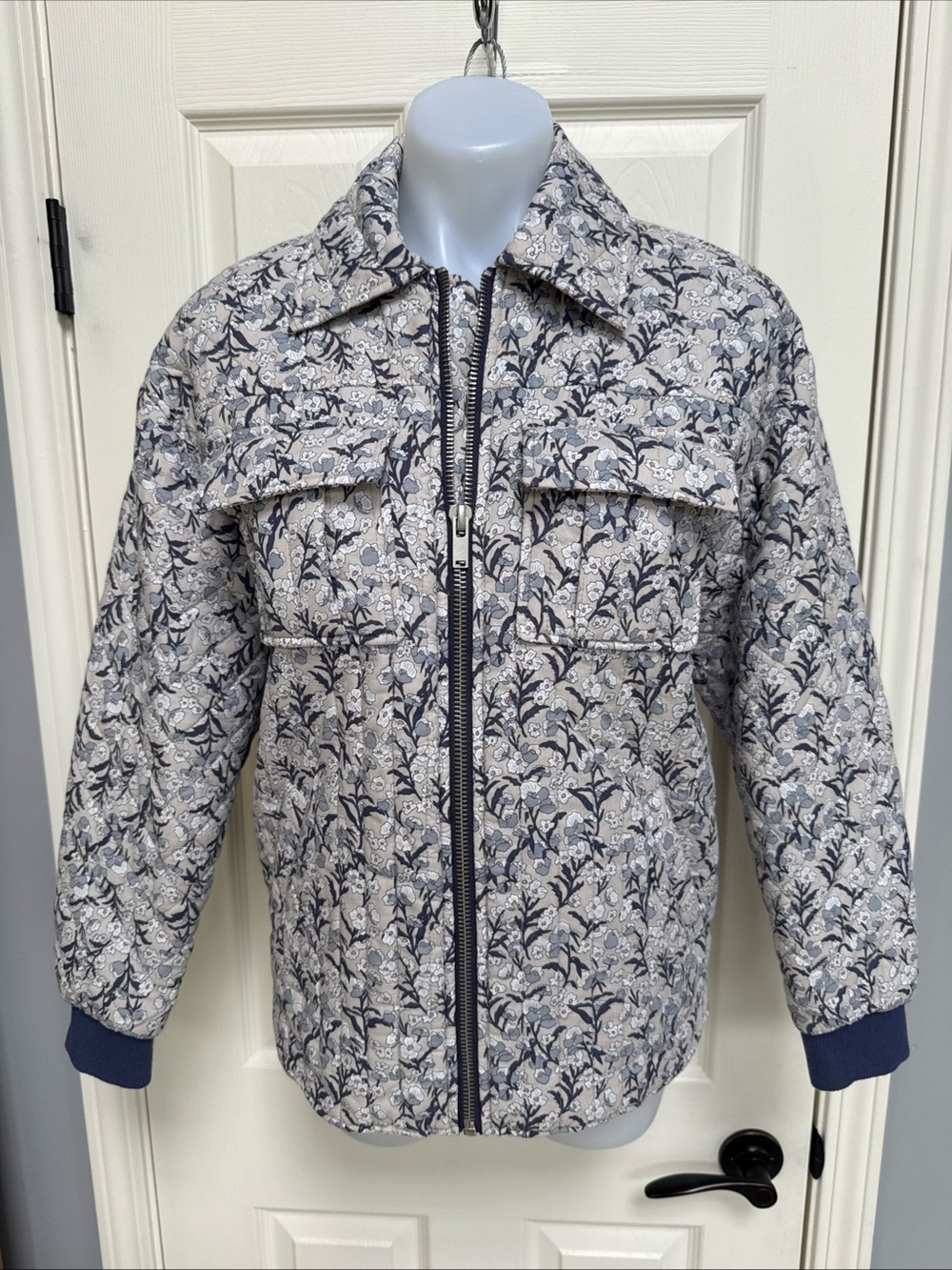 BAGATELLE Quilted Floral Fields Zip Jacket Pockets CottageCore Boho Hippie sz XS